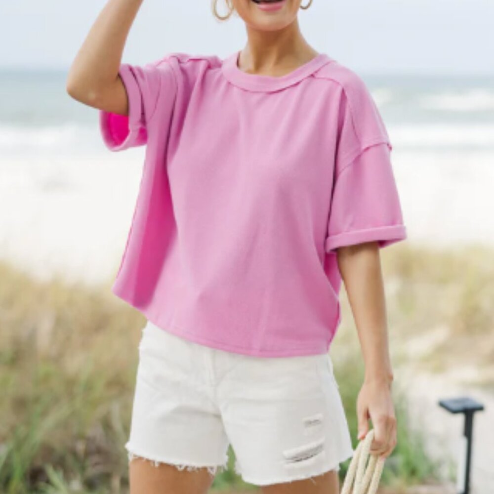 Blu Pepper Ribbed Pink Women's Top